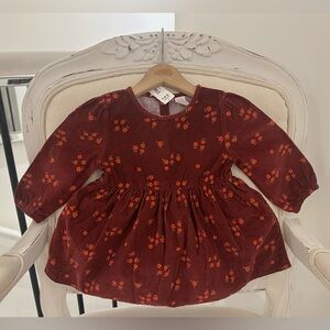🦢 12~18 Mth Soft Corduroy Floral 100% Cotton Long Sleeve Dress NWT